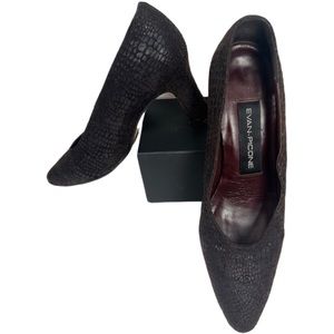 Evan Picone Mocha Brown Faux Animal Print Suede Pumps Made in Spain Size 7M